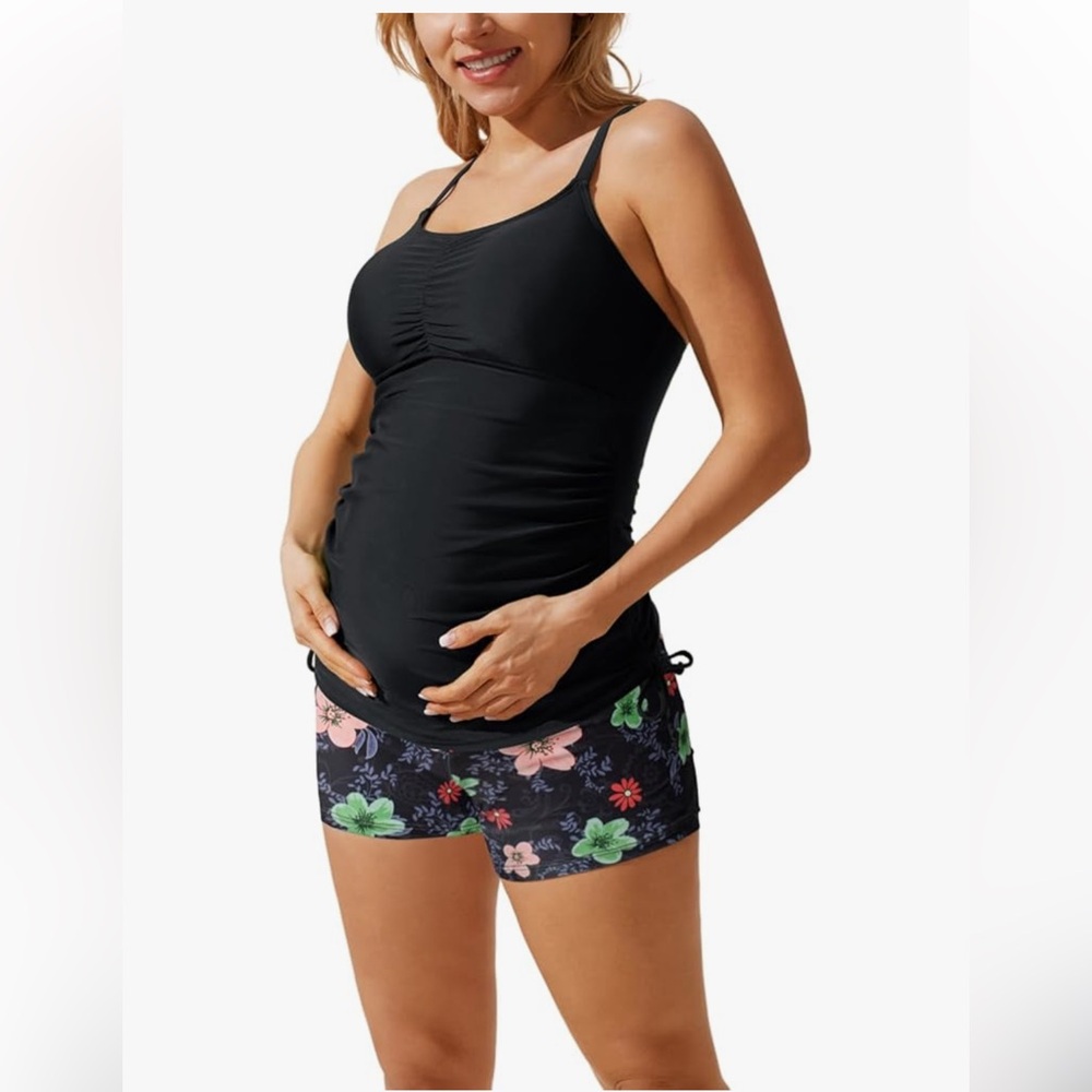 Maacie Maternity Athletic Tankini Swimsuit Two Piece Floral Print Size XL